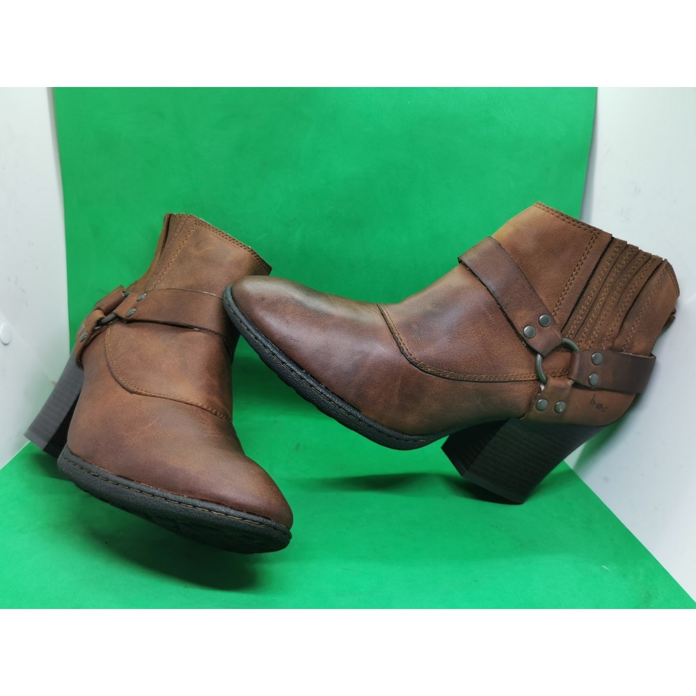 BOC Moto Boot Womens Size 11 M Brown Ankle Pull On Block Heel Harness Grunge